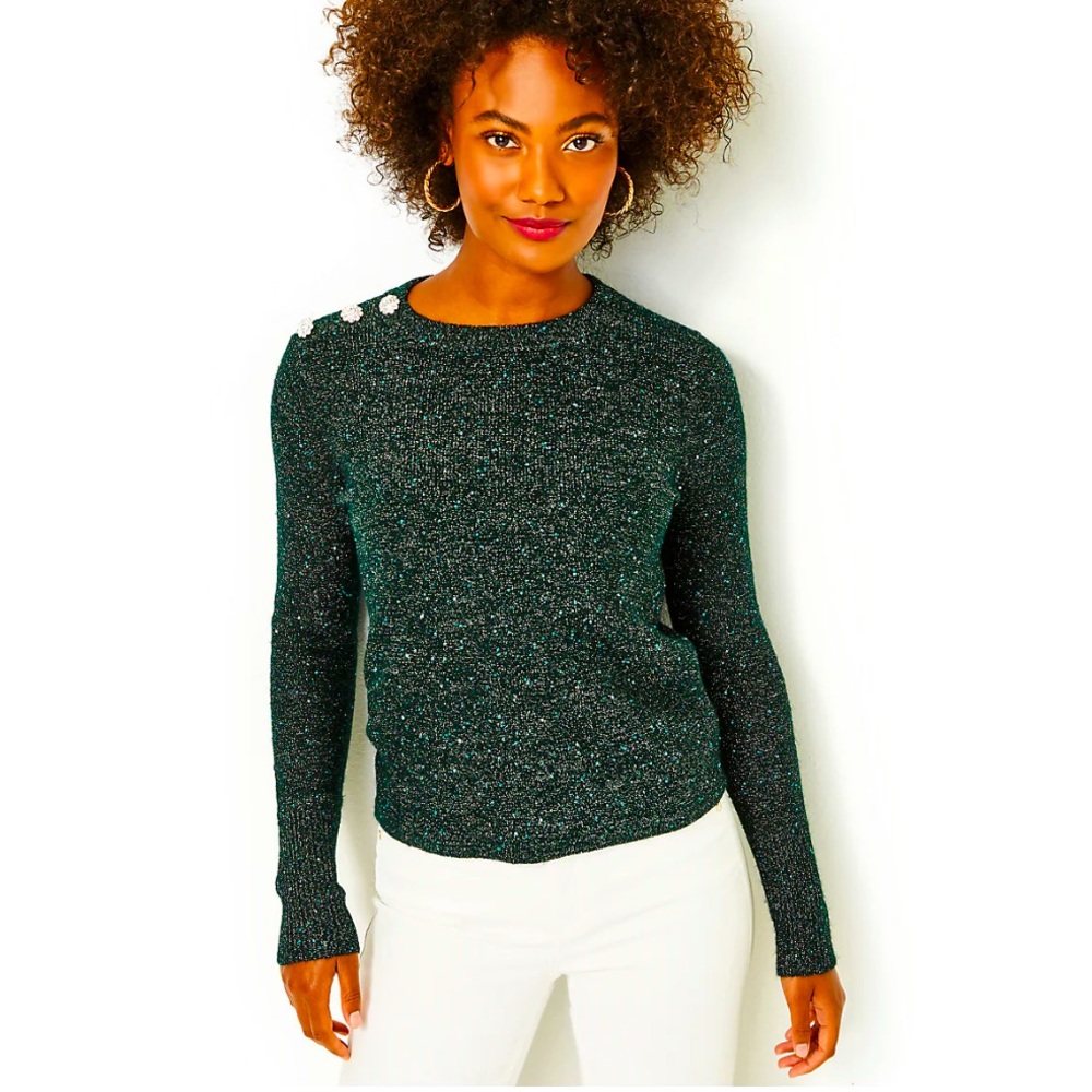 EUC Lilly Pulitzer Morgen Sequin Sweater in Evergreen Metallic